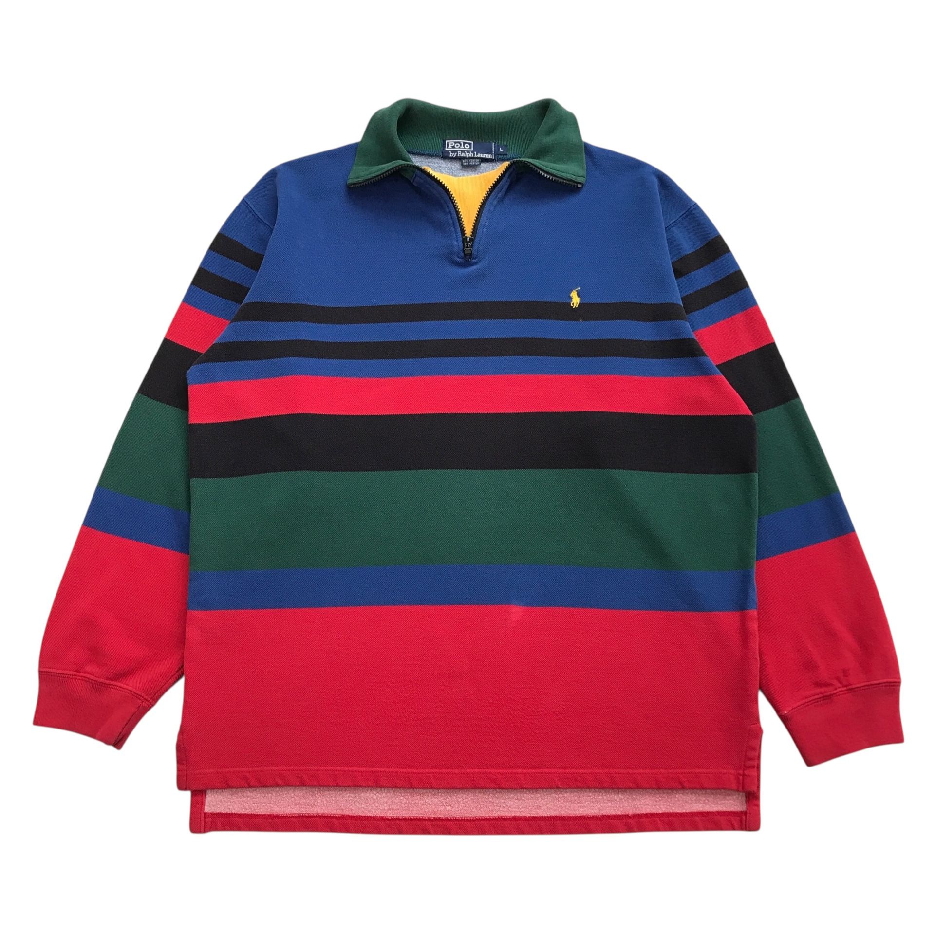 VINTAGE POLO RALPH LAUREN RUBGY SHIRT MENS LARGE L RED LONG SLEEVE STRIPES PRL