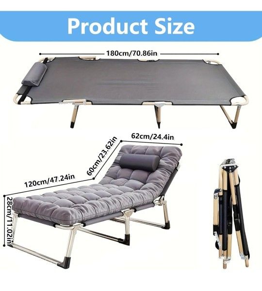 Leo IRis Portable Folding Camping Cot, Oversize Adjustable 5-Position Adults Reclining Lounge Chairs with Pillow, Heavy Duty Oxford Cloth 600D with Ma