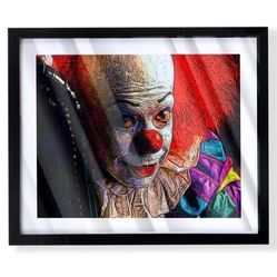 Original pennywise it the clown art piece on black frame
