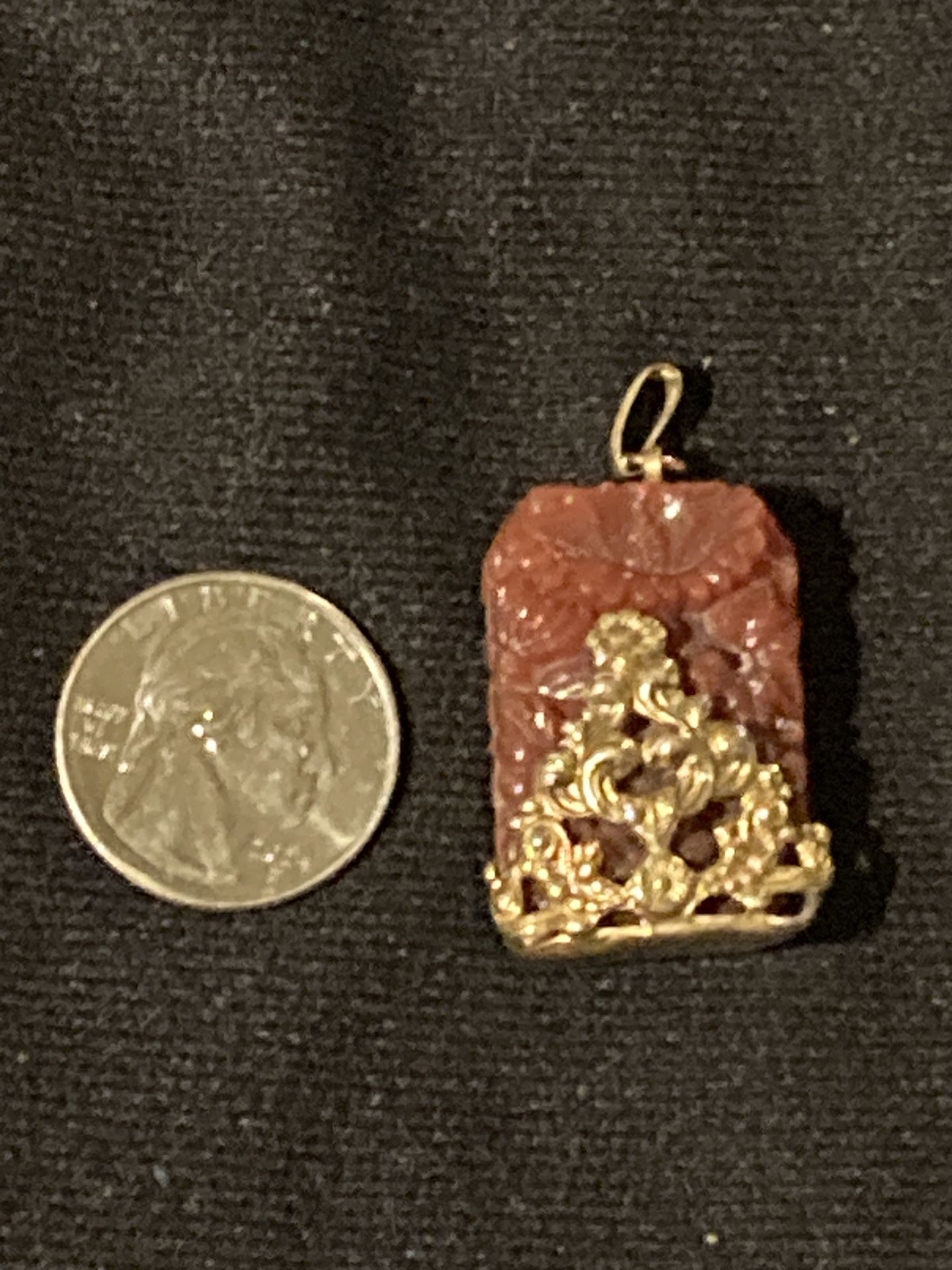 Red Jade And Gold Pendant