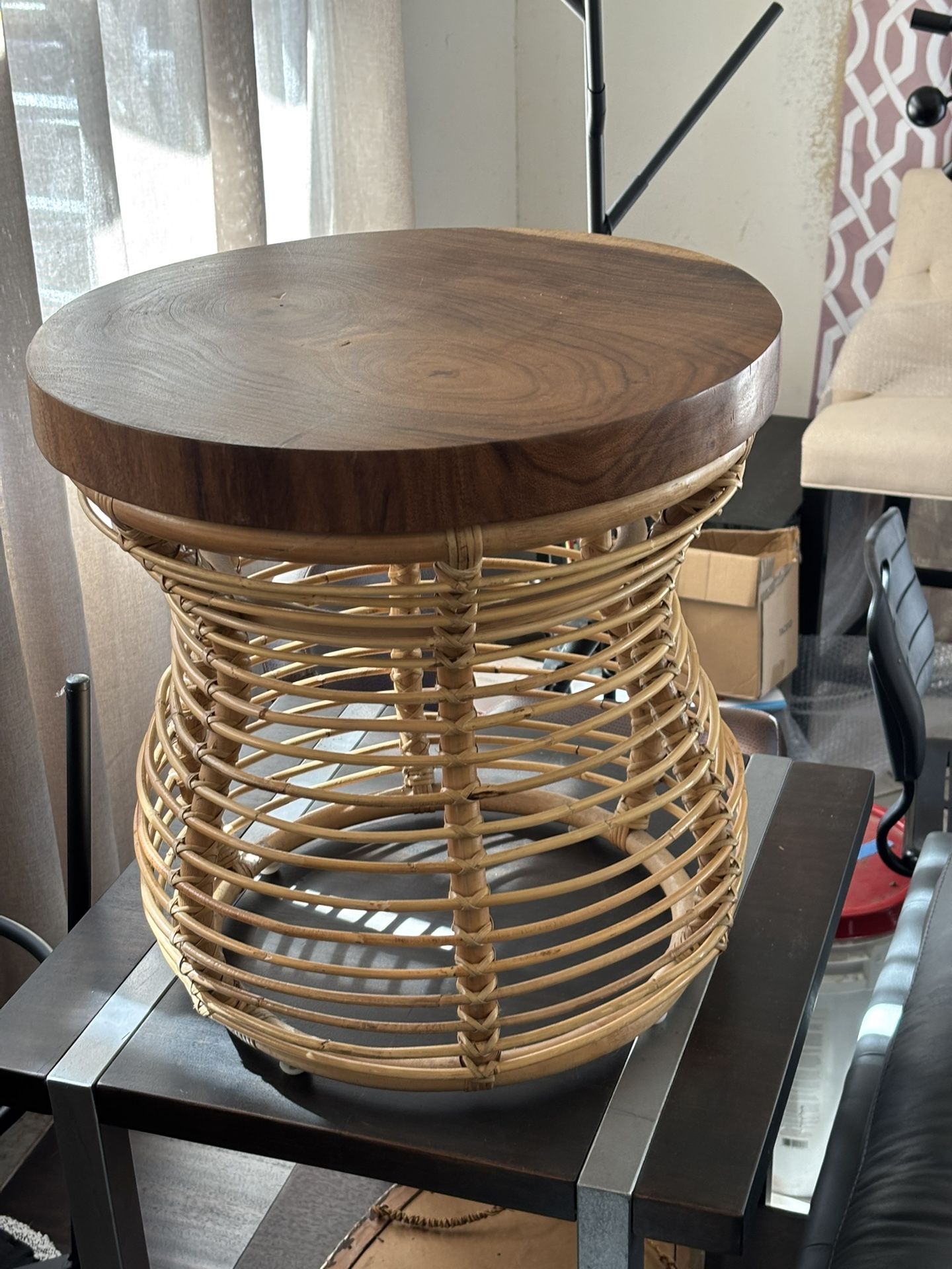 East at Main 22.44" Orinda Side Table Wood Top Rattan