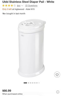 ubbi diaper pail sliding lid White