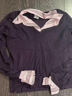 Women's East fifth purple large long sleeve collared top with striped accents