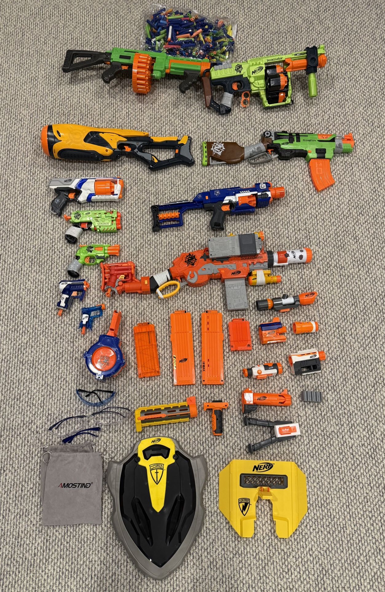 Nerf Guns, Attachments, Bullets, Safety Glasses, Shields