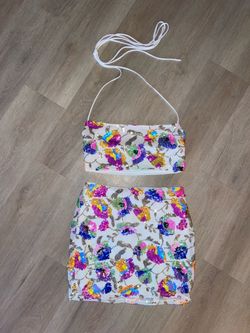 Lucy in he Sky large two piece gem/beaded/glitter set skirt and crop top