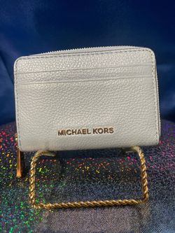 Michael Kors Jet Set Travel Medium Zip Around Card Case Credit Card Wallet (Pale Blue/Gold Tone).