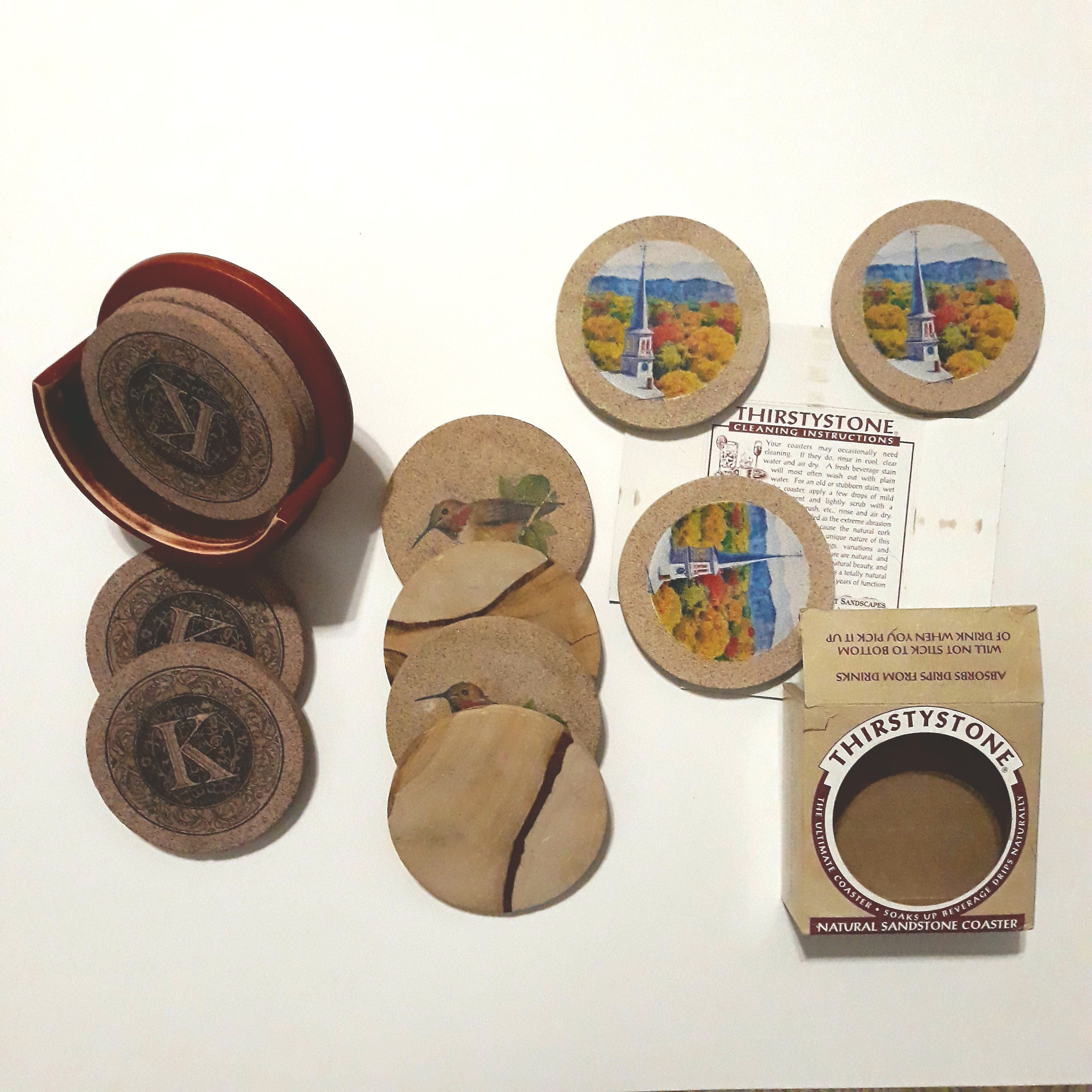 11 PCS Thirstystone Drink Coasters Assorted Designs + Pedestal Coaster Holder