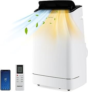 COSTWAY 15000 BTU Portable Air Conditioner, with Heat, Auto Swing 4-in-1 AC Unit for Rooms up to 800 Sq.Ft, with Built-in Dehumidifier, 24H Timer, Rem