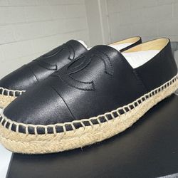 chanel black lambskin espadrilles 