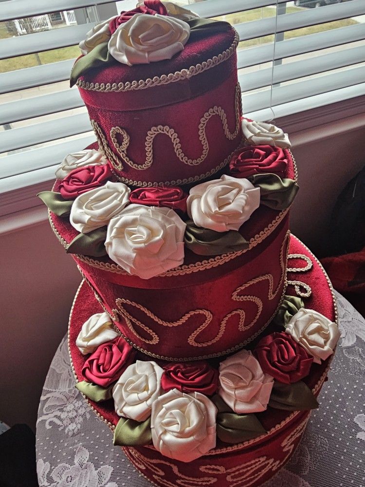 $55.00 - (3) Silk Fabric Roses Accent Boxes, Handcrafted Exquisitely! Stackable/Multifunctional/ Like New Condition - LOWEST PRICE!