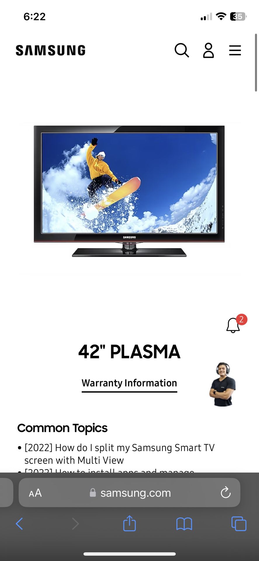 Samsung 42” Plasma TV