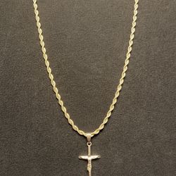 Gold Chain Rope Chain Necklace 20in 3mm And Gold Cross Crucifix Pendant Set 