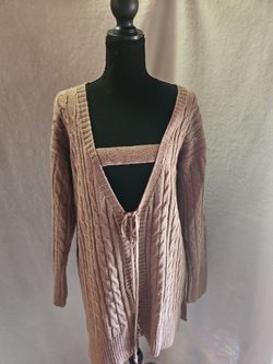 Mauve Cable Knit Lace-Up Cardigan