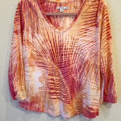 Chico’s Palms Slub 3 Qtr Tee Top 3/4 Slv Wmns Size 2