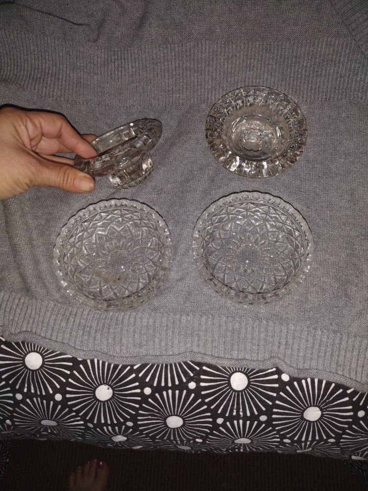 Antique Crystal  Candle Stick Holders And 2 Ashtrays
