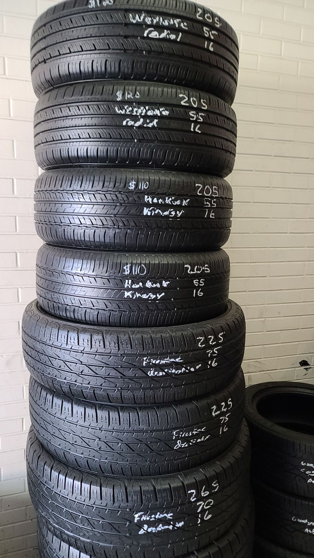 TONS OF USED TIRES ALL SIZES ASK FOR YOUR SIZE 3 STORES TO HELP SERVE YOU