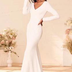 Feeling of Forever White Long Sleeve Mermaid Maxi Dress— New!