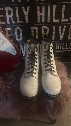 Dr. Martens White Leather Lace-Up Boots