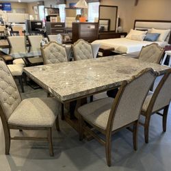 New 7pc Marble Top Dining & Server Set
