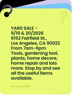 Yard Sale  9/19&20/2026