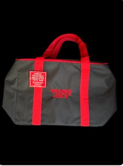 Large Trader Joe's insulated tote bag in black & red