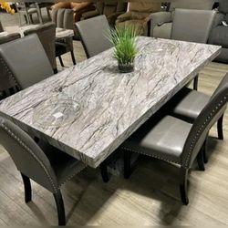 7 pc diningroom table set Gray faux marble top