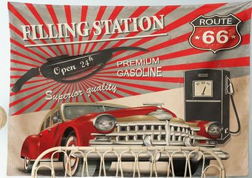 Route US 66 Highway Premium Gasoline Service Station Wall Tapestry 37"× 28"