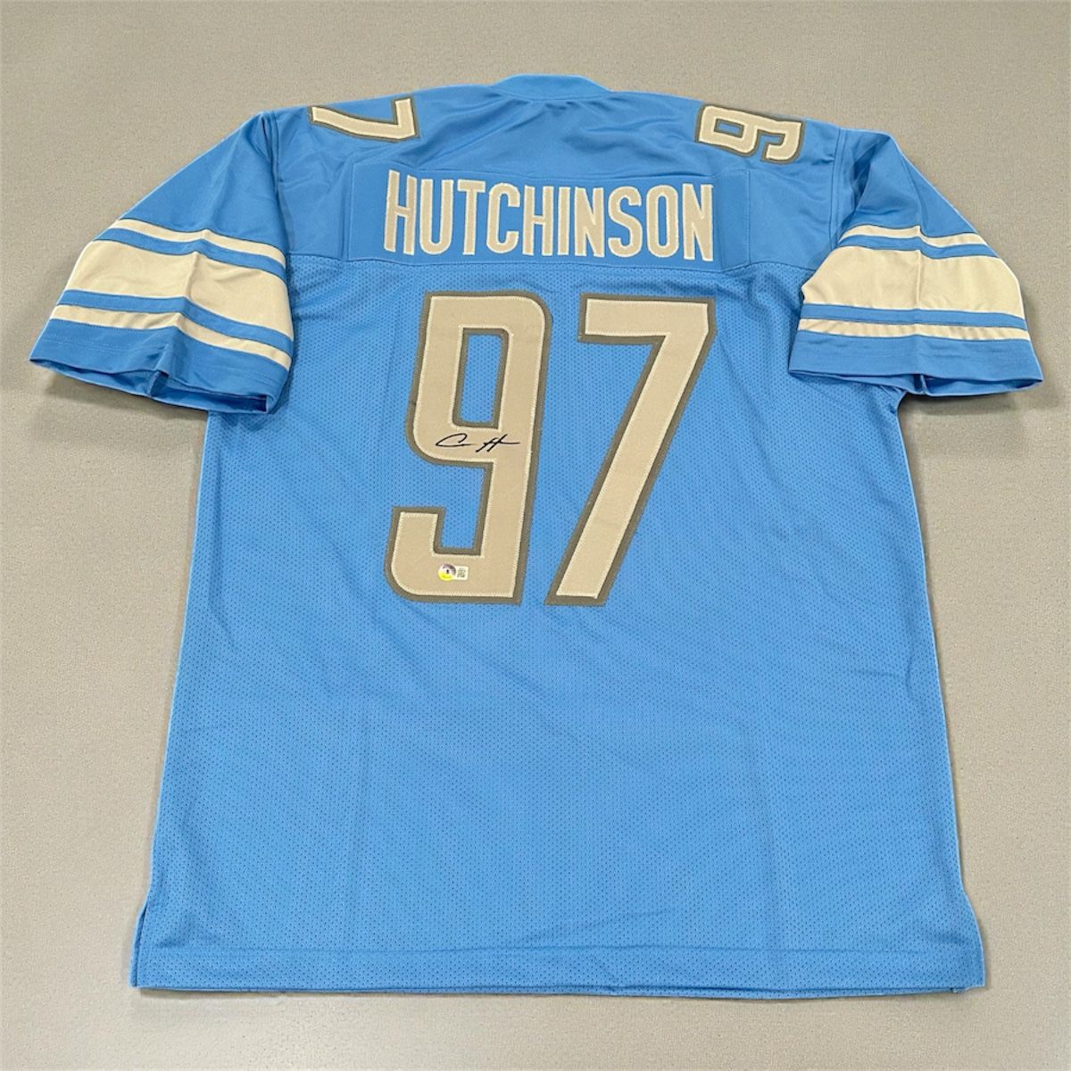 Aidan Hutchinson Signed Pro-Style Football Jersey in Blue with Grey Certified By Beckett