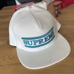 SUPREME WHITE/TEAL SNAPBACK