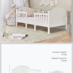 Dream On Me Portland 3-in-1 Convertible Toddler Bed with Guard Rails in White, Baby Safety Alliance & Greenguard Gold Certified, Transforms into 2 Cha