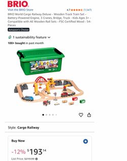 BRIO World Cargo Railway Deluxe - Wooden Track Train Set - Battery-Powered Engine, 3 Cranes, Bridge, Truck - Kids Ages 3+ - Compatible with All Wooden