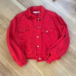 TOPSHOP RED DENIM JACKET S/M
