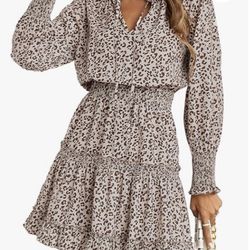 Tiered Flowy Leopard Print Dress Sz Large