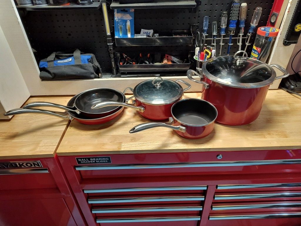 L@@K! CHANTAL Copper Fusion 7 Piece Cookware Set Chili Red Made in Germany
