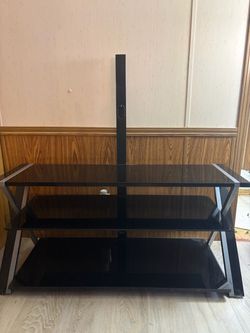 3-Tier Black Glass TV Stand