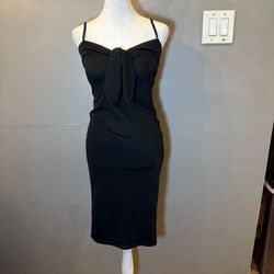 Black Tie Front Bodycon Midi Dress Size  XS