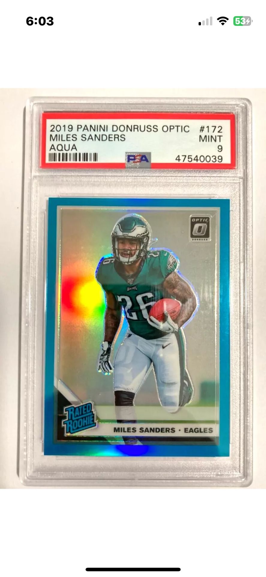Miles Sanders PSA 9 Donruss Optic AQUA rookie