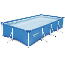 Bestway 56512E Steel Pro 13ft x 7ft x 32in Outdoor Rectangular Frame Above Ground Swimming Pool, Blue

