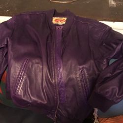 Purple Leather Bomber Jacket 