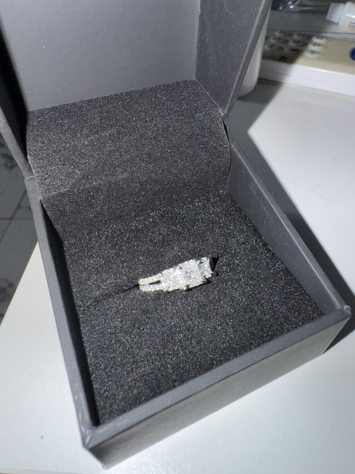 14K White Gold Three-Stone Diamond Engagement Ring 1 ct tw Princess/Round