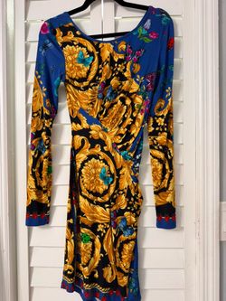 Baroque Print Long Sleeve Mini Dress