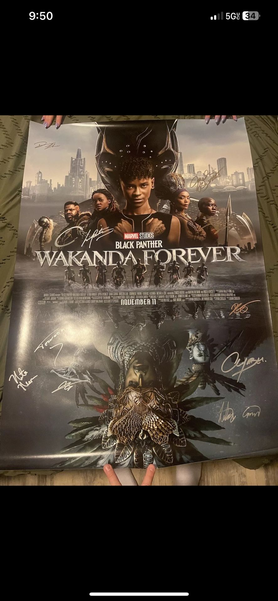 Black Panther Wakanda Forever Cast  Signed x10 27x40 Original D/S Poster