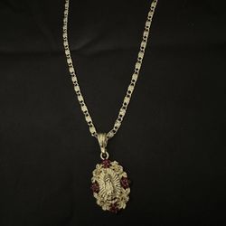 18k Gold Filled Guadalupe Floral Pendant Necklace 