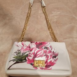 I.N.C. International Concepts Shoulder Bag,  Cream Color With Pink Flowers And Gold Chain