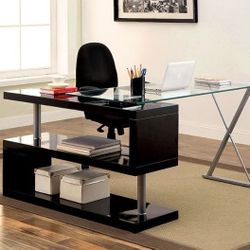 Brand New Black Modern Style Desk w Glass Top