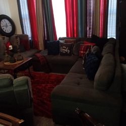 Whole COMPLETELY COMFORTABLE LIVING ROOM ALREADY WELL PUT TOGETHER,COMES WITH FULL SECTIONAL WITH RECLINERS AT THE BASE, STORAGE COMPARTMENT,VERY PLUS