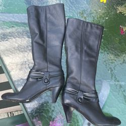Naturalizer N5 Comfort Boba Black Below Knee High Heeled Boots SZ: 7 w/ Shoe Box