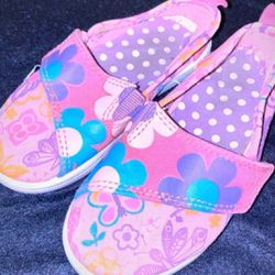 Toddler Girls Size 8 Pink & Purple Floral Canvas Slip-On Shoes