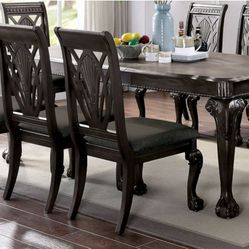 7pc Dark Grey Wood Dining Set - Table w/ 6 Chairs