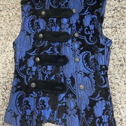 Men's Blue Velvet Chinese Vest - (MEDIUM) 